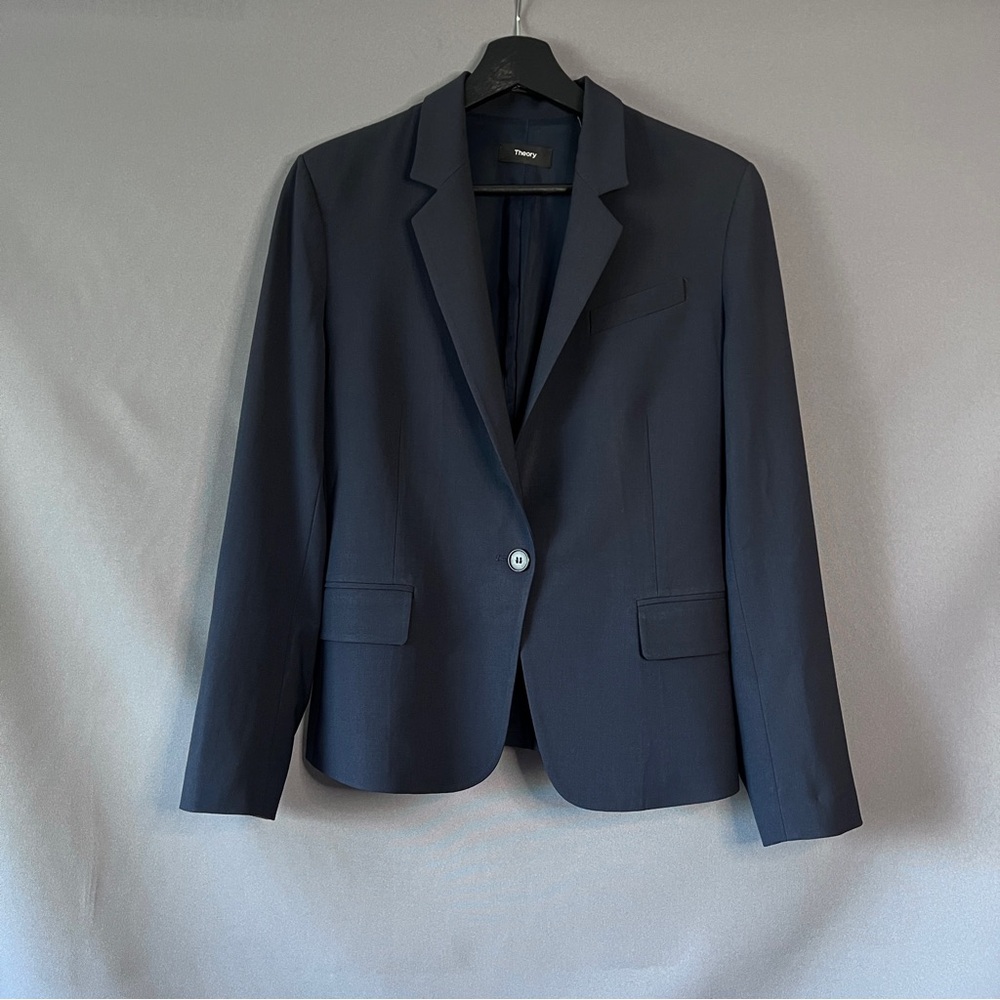 Theory virgin wool tailored single button navy bl… - image 2